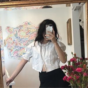 Vintage White Linen Milkmaid CottageCore Top